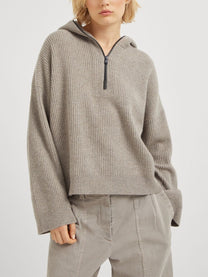 Brunello Cucinelli Women's Hooded Ribbed Knit Cashmere Sweater