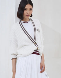 Brunello Cucinelli Women's Cashmere Cable Knit Cardigan with Logo and Metal Buttons